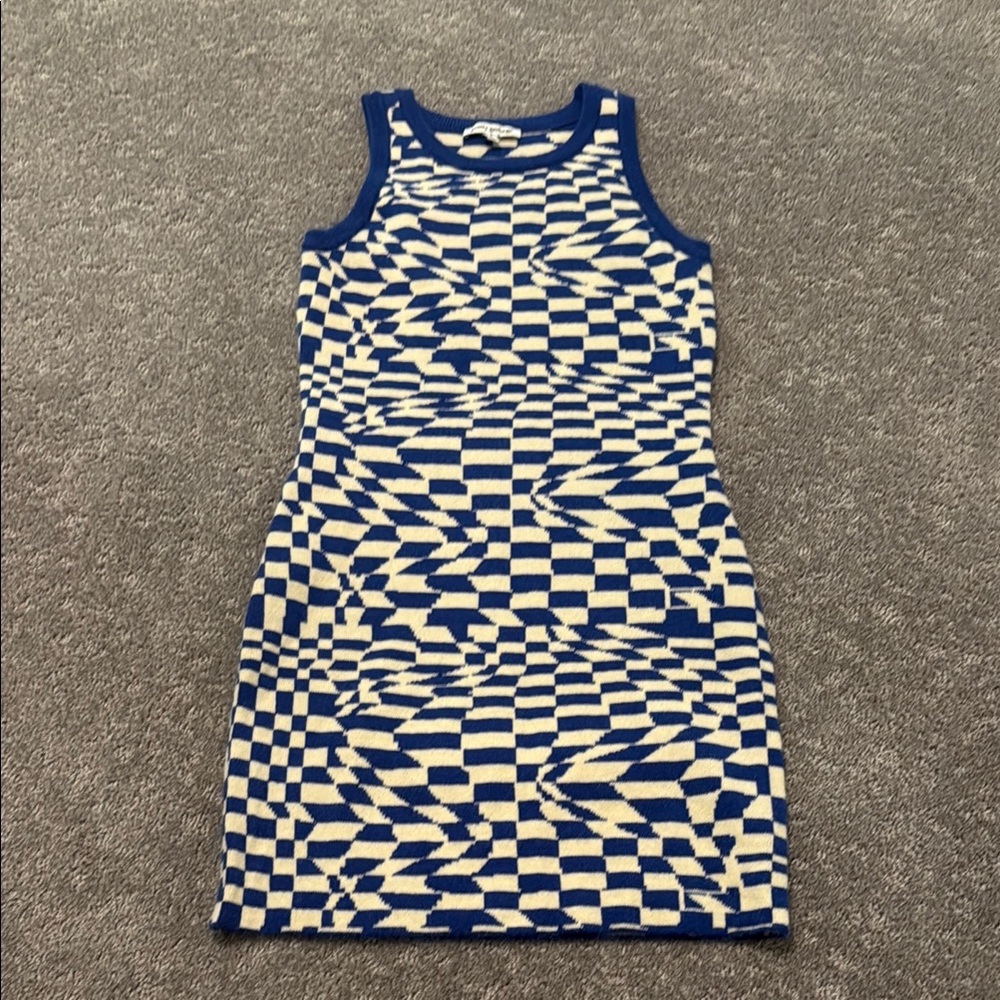 Blue and White Geometric Knit Dres